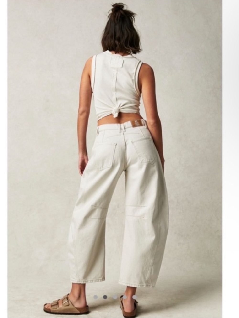 Free People Women's Lucky You Mid-Rise Barrel Jeans Cream Size 31